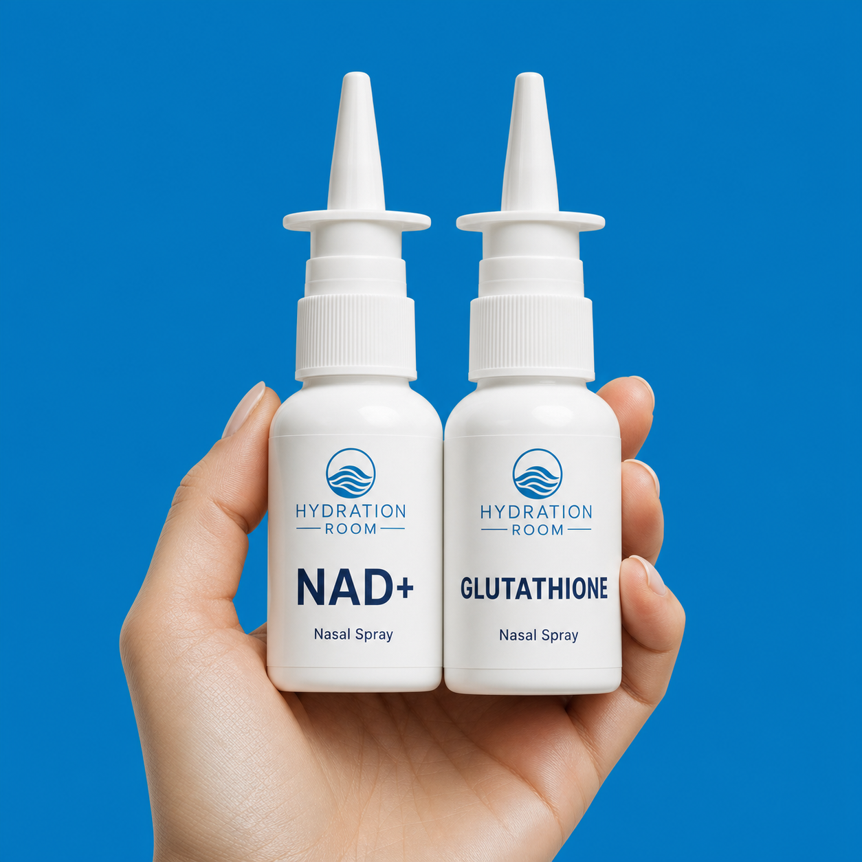 Cellular Stack bundle with NAD+ and Glutathione nasal spray bottles.