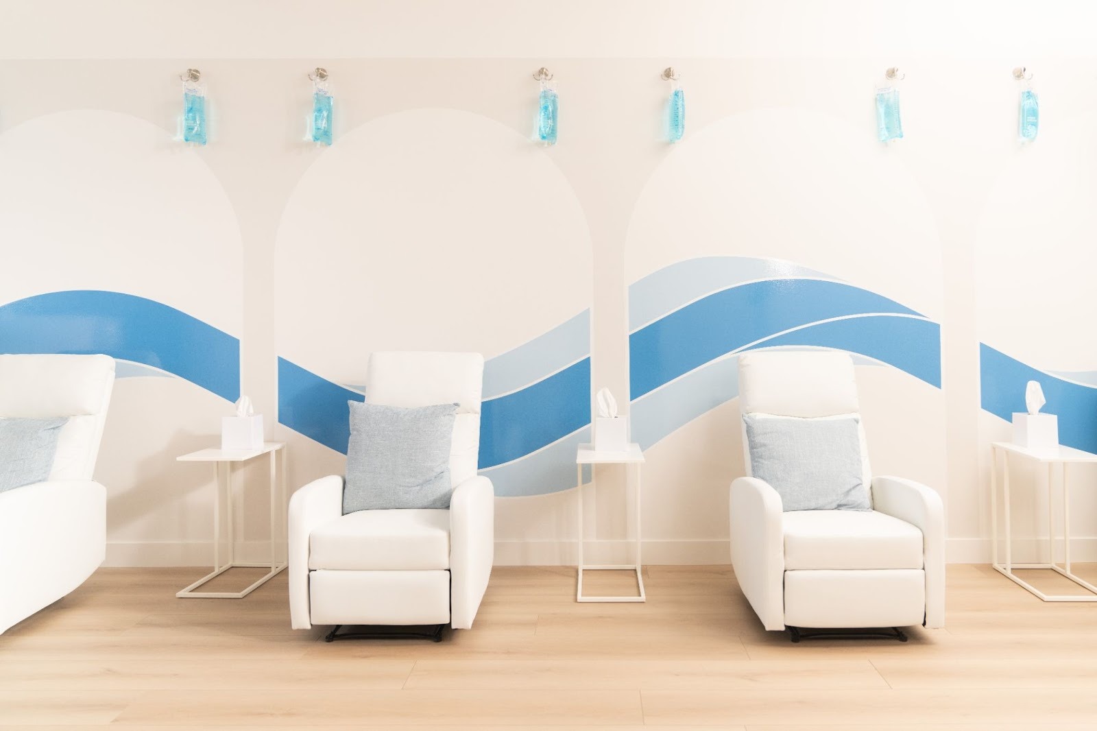 A Hydration Room setup, with chairs and IV stations.