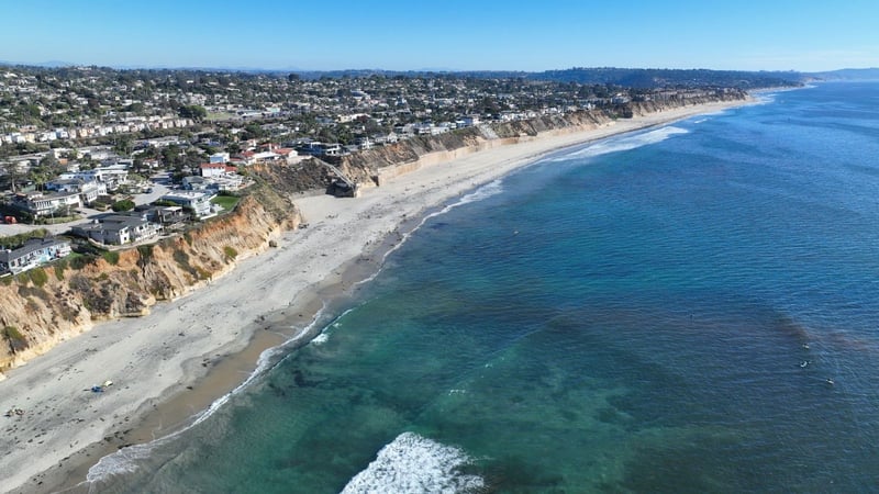 Aerial drone shot of Cardiff Beach.